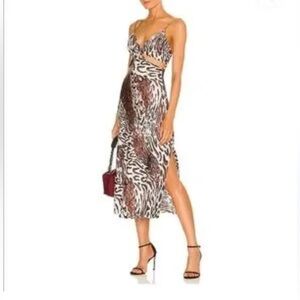 Jonathan Simkhai silk Brown White Cocktail Midi Dress animal print cut out